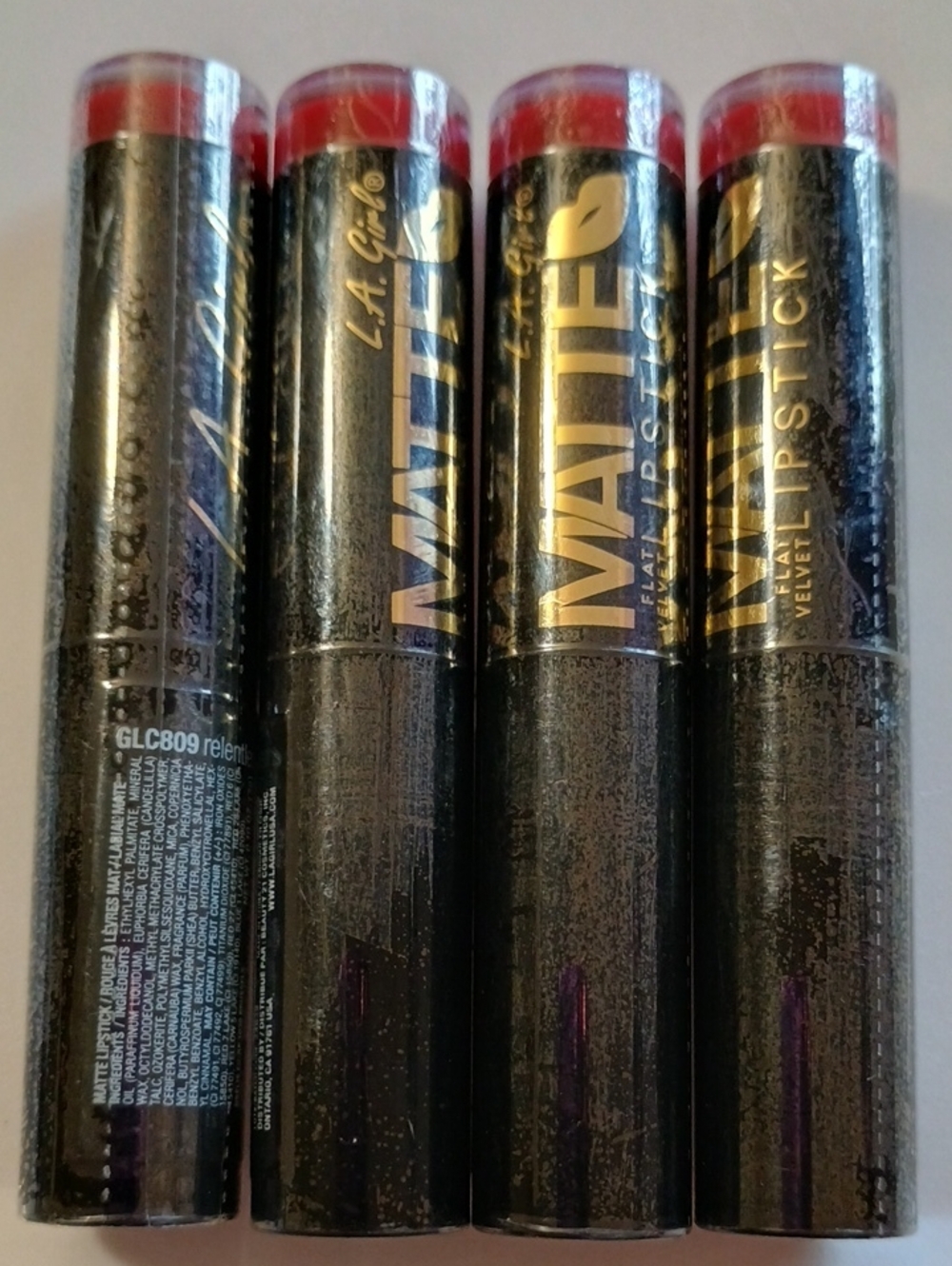 4 x LA Girl Matte Velvet Lipstick GLC809 Relentless